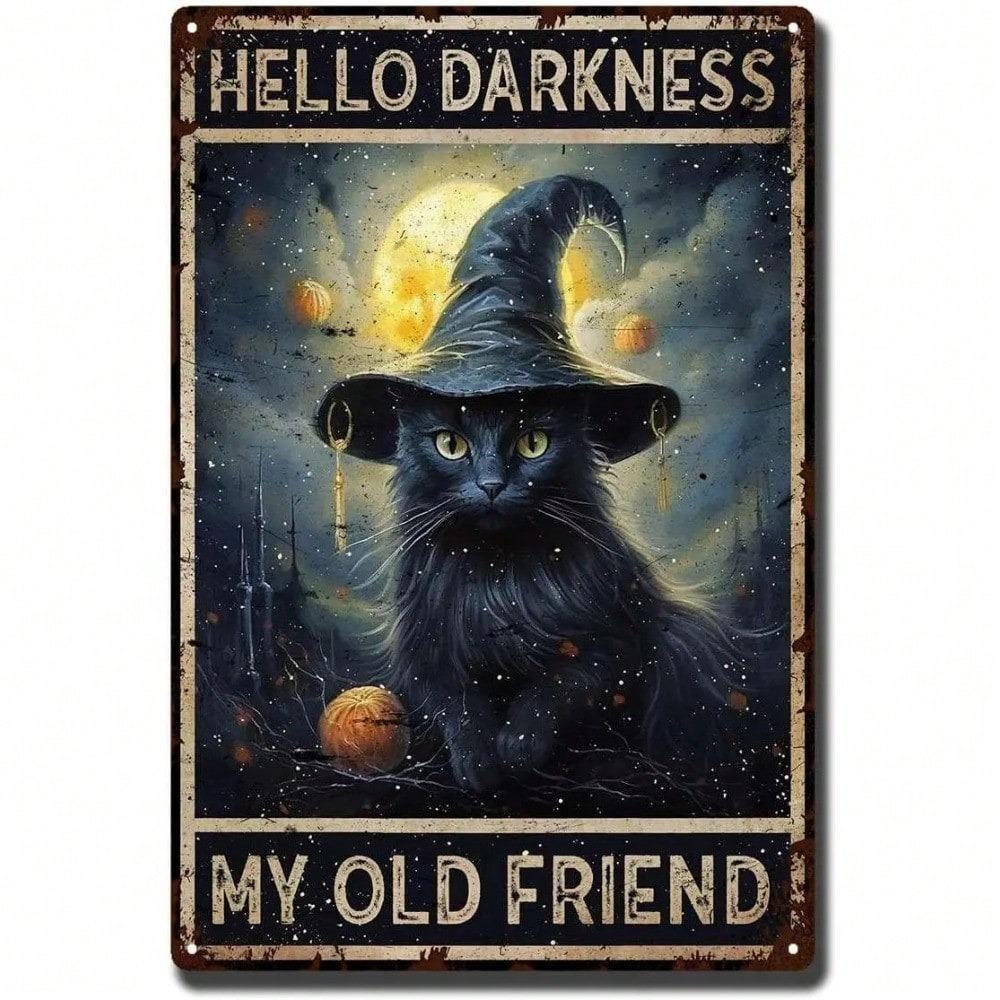 Gothic Black Cat Vintage Tin Sign Retro Wall Art Home Decor Metal Plaque 8x12