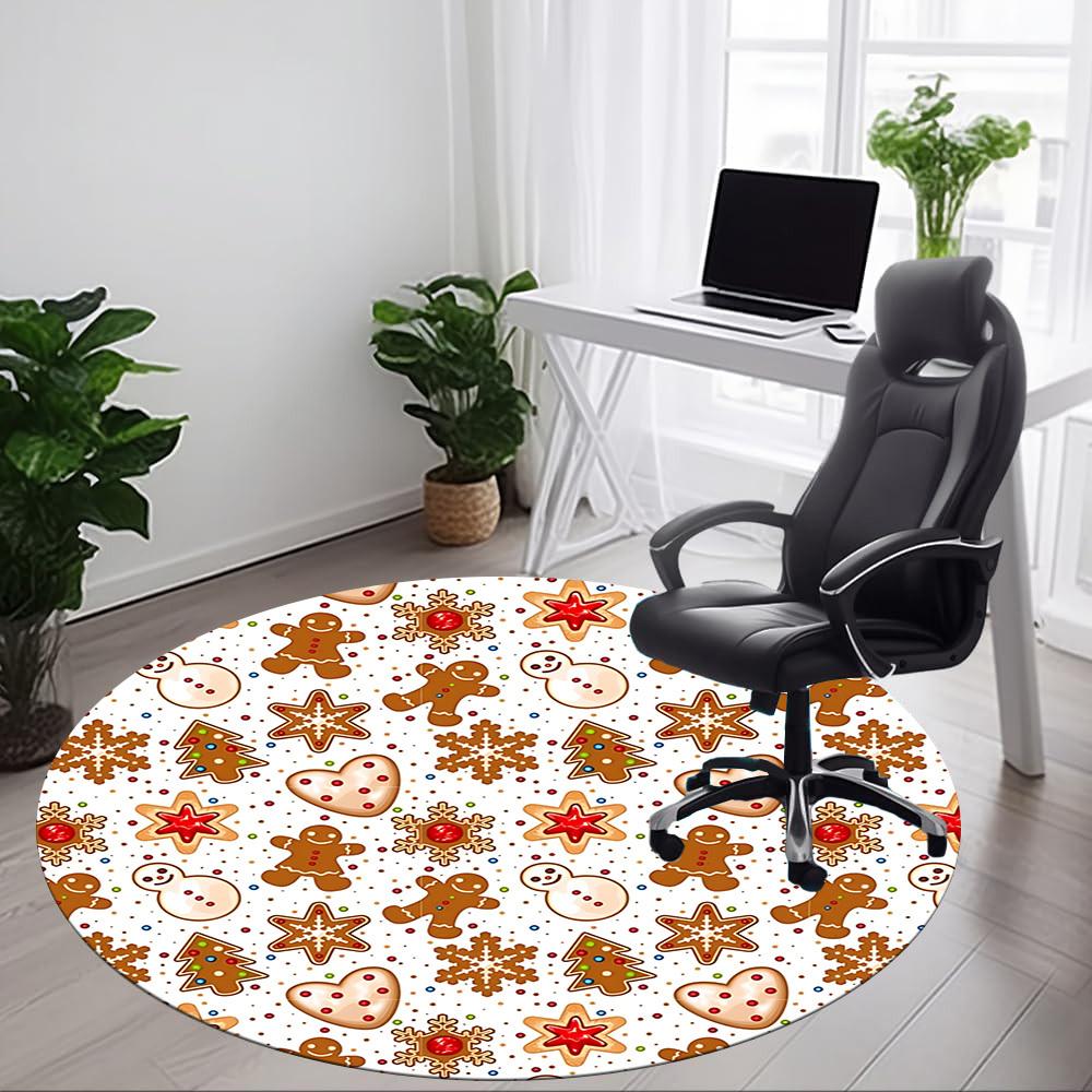 1pc Gingerbread Cookies Christmas Carpet for Office Non-Slip, Round Carpet, Soft & Comfortable, Carpet for Office, Lightweight Round Floor Mat