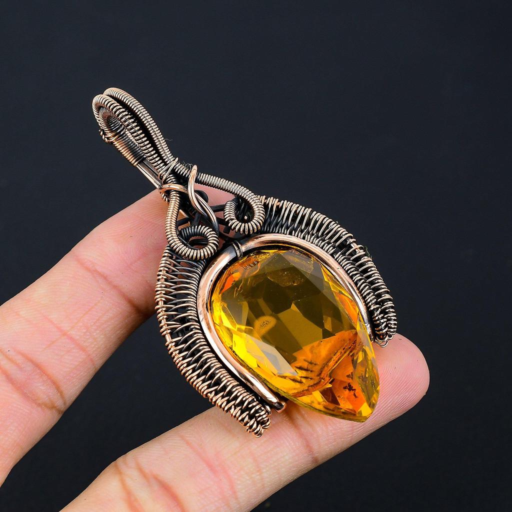 Citrine Gemstone Handmade Pure Copper Wire Wrapped Earring Jewelry For Memorial Day