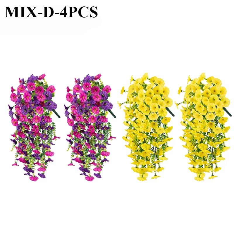 Artificial Faux Plants Flowers Fake Silk Fuchsia UV Resistant Realistic Morning Glory for Hanging Planter Porch Patio Decoration