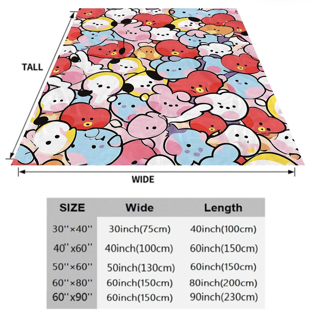 Large Cute Cartoon Character Print Throw Blanket For Kids Bedding Home Decor Sweet Pastel Dreams 150X200Cm