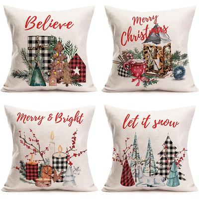 Festive Christmas Pillowcases: Believe, Merry Christmas, Merry & Bright, Let It Snow Sofa Bed Cushion Cover,home Decoration