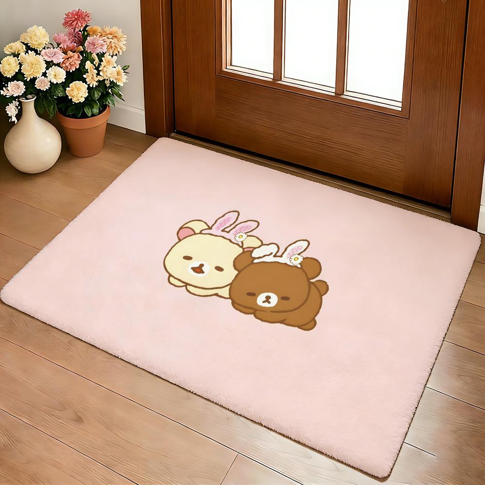 Kwaii Cute P-RilakkumaS Floor Mat Cozy Flannel Soft Thick Non-Slip Mat For Living Room Bedroom Kitchen Decor Rugs
