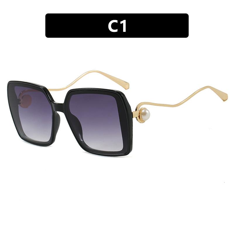Women's Sunglasses, Fashionable Square Large-frame Sunglasses, Pearl-decorated Sunglasses.
