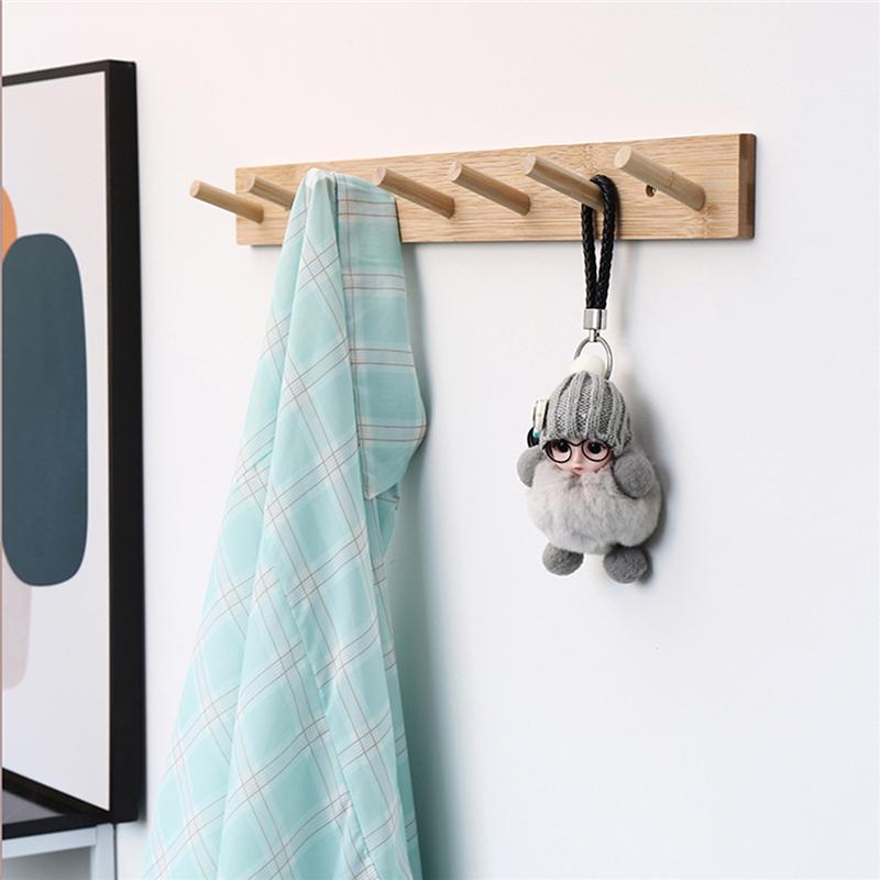 Practical Decoration Wall Mounted Hanger Room Hooks Key Hallway Storage Holders Bamboo Door Clothes Hats Robe Back Rack