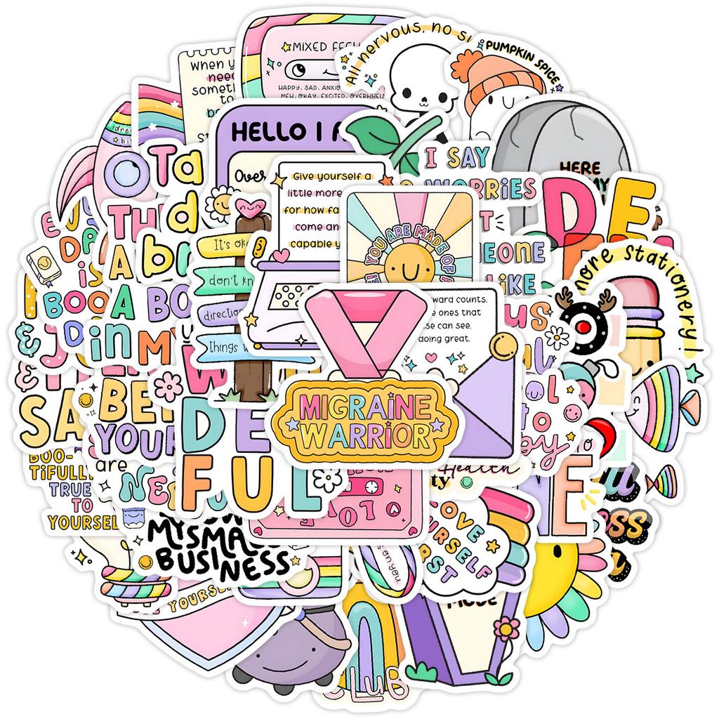 50 Cute Style English Phrases Graffiti Stickers Creative Sentences Stickers Water Cup Mobile Phone Waterproof Decorative Stickers