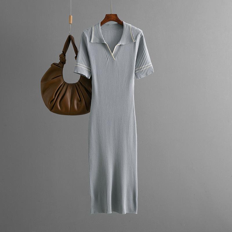 

Новое летнее однотонное платье-поло облегающего кроя с короткими рукавами для женщин one size серый