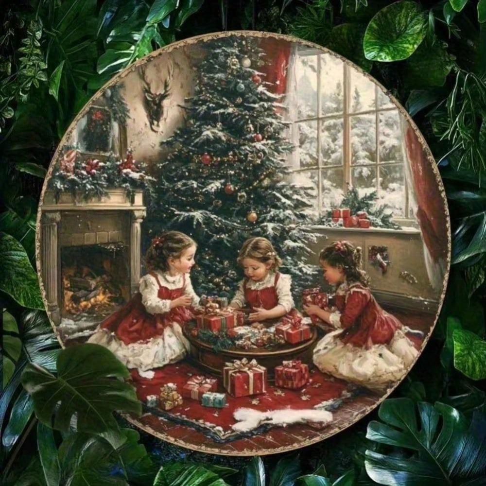 Vintage Christmas Circular Wall Tin Sign Retro Metal Poster Home Kitchen Decor