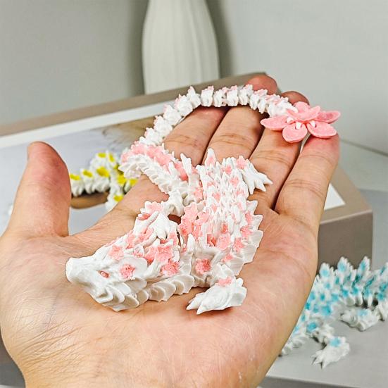 3D Printed Sakura Dragon 10.8 Inches Articulated Dragon with Movable Joints Rotating Cherry Blossom Tail Flexible Dragon Fidget Toy for Desk Decor