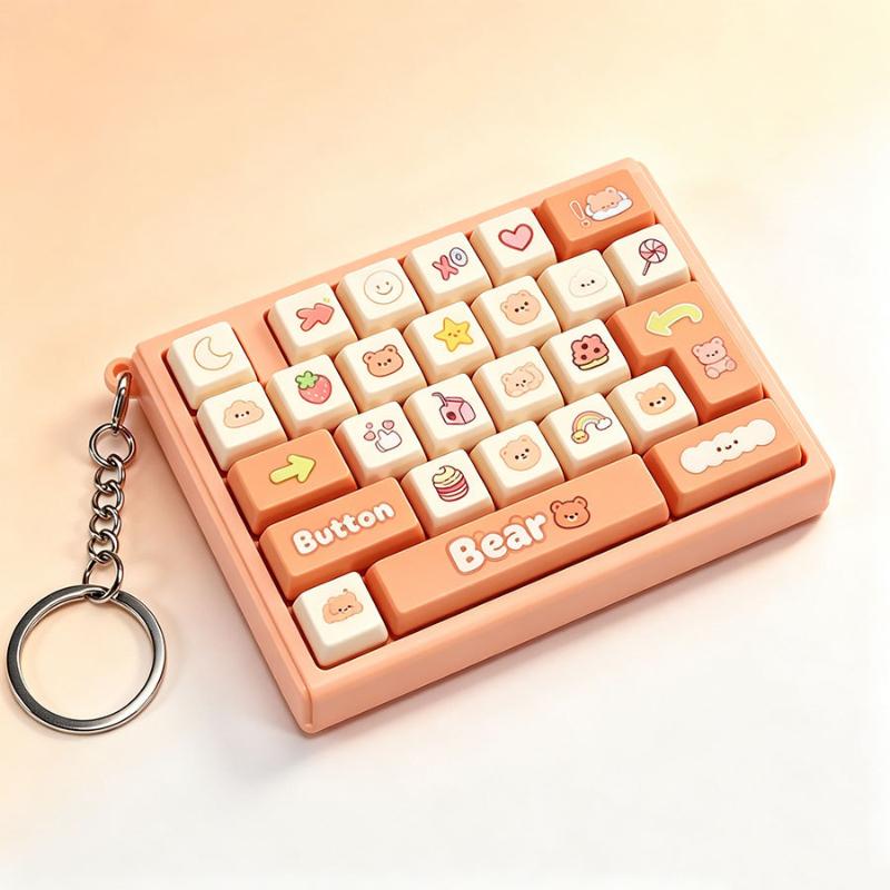 Mini Cartoon Keyboard Fidget Toy Keychain Cute Animal Motif Crisp Click Sound Stress Relief Toy for Family Gathering Party Favors