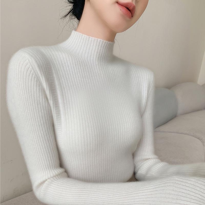Women's Seamless Cashmere Slimming Sweater - Soft, Skin-Friendly Half-High Neck for Autumn/Winter