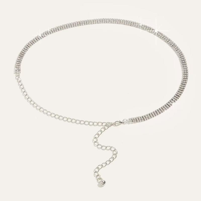 Rhinestone Decor Chain Belt Waist Chain Women Fashion Belt Hip High Waist Gold Silver Metal Chain Pendant Belt Body Jewelry