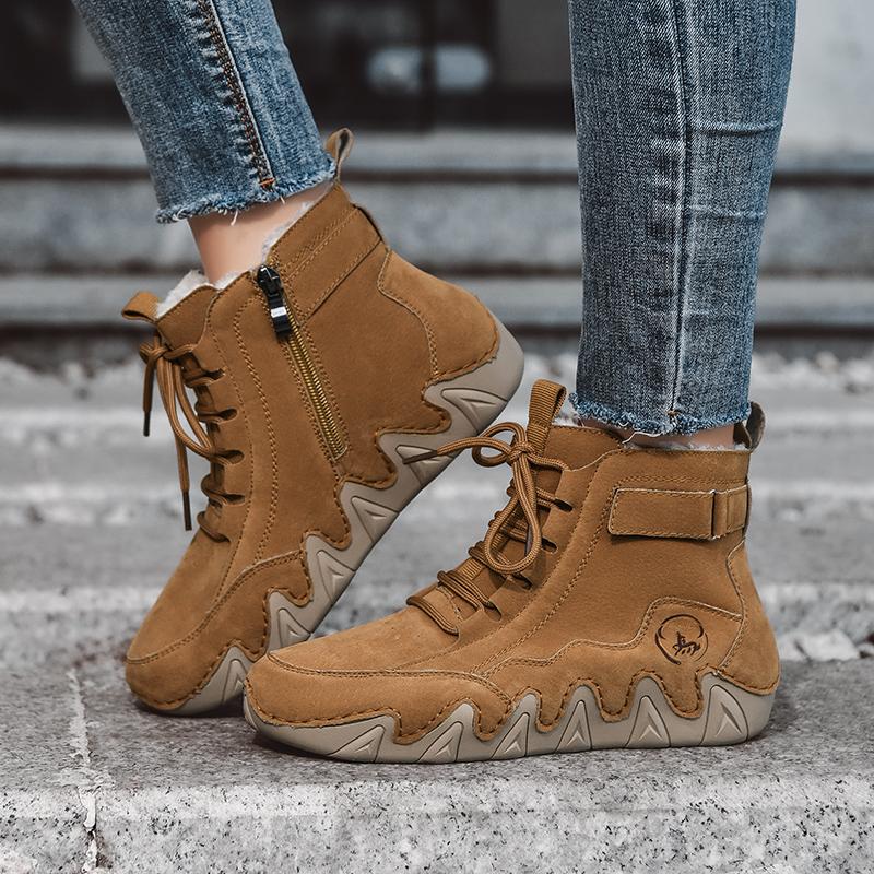 Damen High-Top Plüsch Freizeit-Sneaker Schneestiefel Handgefertigte Lederschuhe Stiefeletten Winter