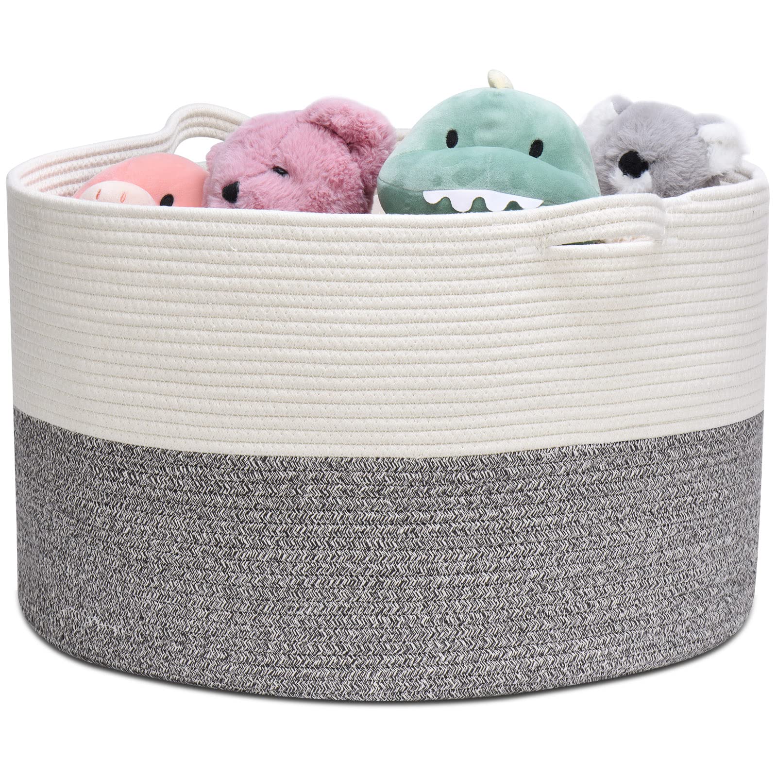 

Toplife Rope Basket, Cotton Storage Basket, Laundry Basket with Handles, Large Capacity for Toys, Stuffed Animals, and Blankets, 55*55*35cm (Gray)