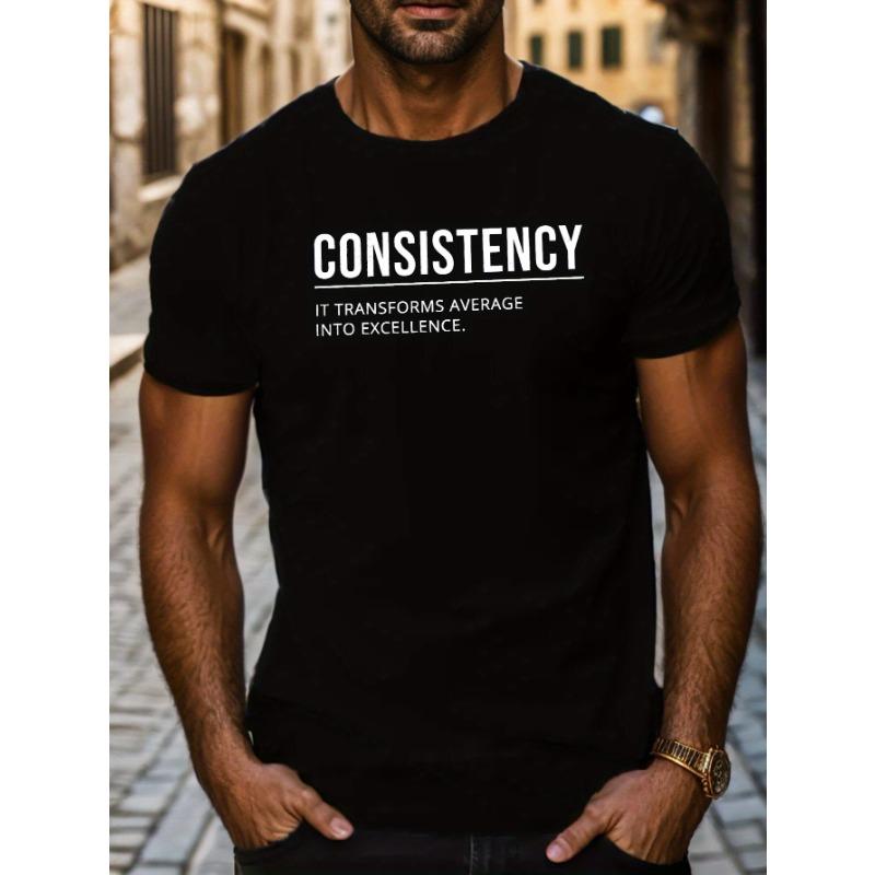 

Европейские размеры Мужская повседневная футболка с принтом CONSISTENCY, короткий рукав, Топы для лета, Мужская одежда S чёрный