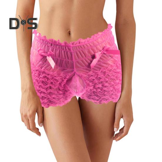 Menn Sexy høy midje undertøy Mesh blonder shorts truser med sløyfedekor ensfarget truser med høy midje