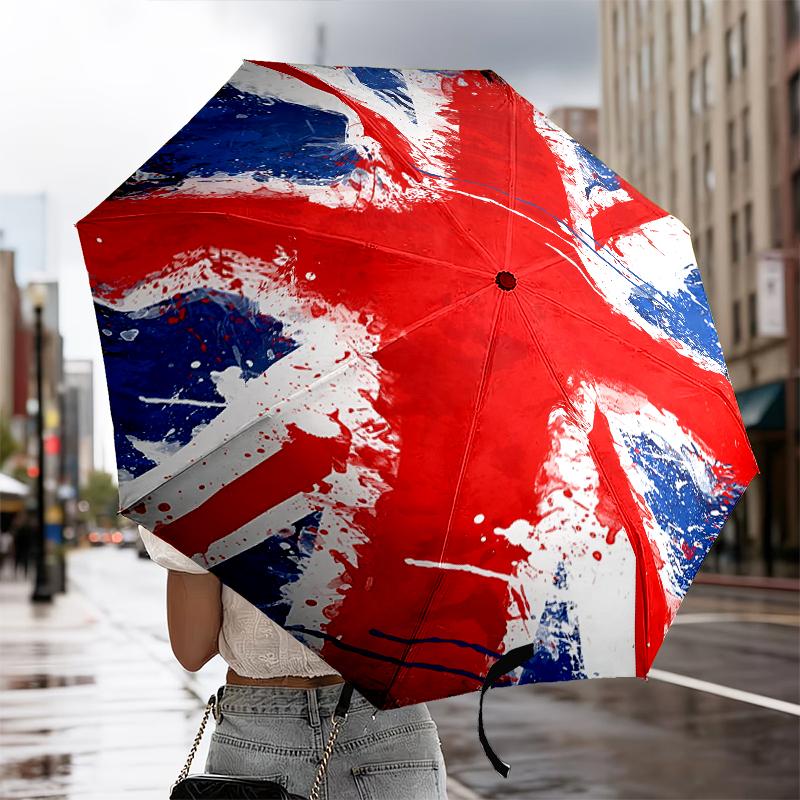 British Flag Artwork Automatic Folding Umbrella - 8-Rib Travel Umbrella with Auto Portable Case, Ideal Gift for Birthdays