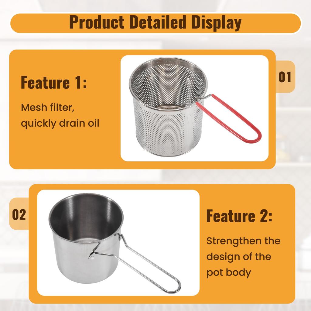 A20F-Japanese Tempura Frying Pot Stainless Steel Frying Pot With Strainer Basket Tong For French Fries Chicken