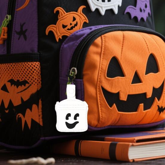 1/6Pcs Positioner Protective Sleeve for AirTag Halloween Themed Pattern Faux Leather Locator Protective Cover with Metal Ring