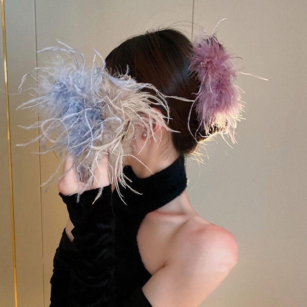 For Girls Fluffy Plush Women Hair Clips Korean Hair Accessories Feather Hair Claw Feather Hairpins