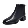 Women's Genuine Leather Pointed Toe Ankle Boots, Medium Chunky Heel, Nude & Coffee, Side Zipper, for Spring, Autumn, and Winter.