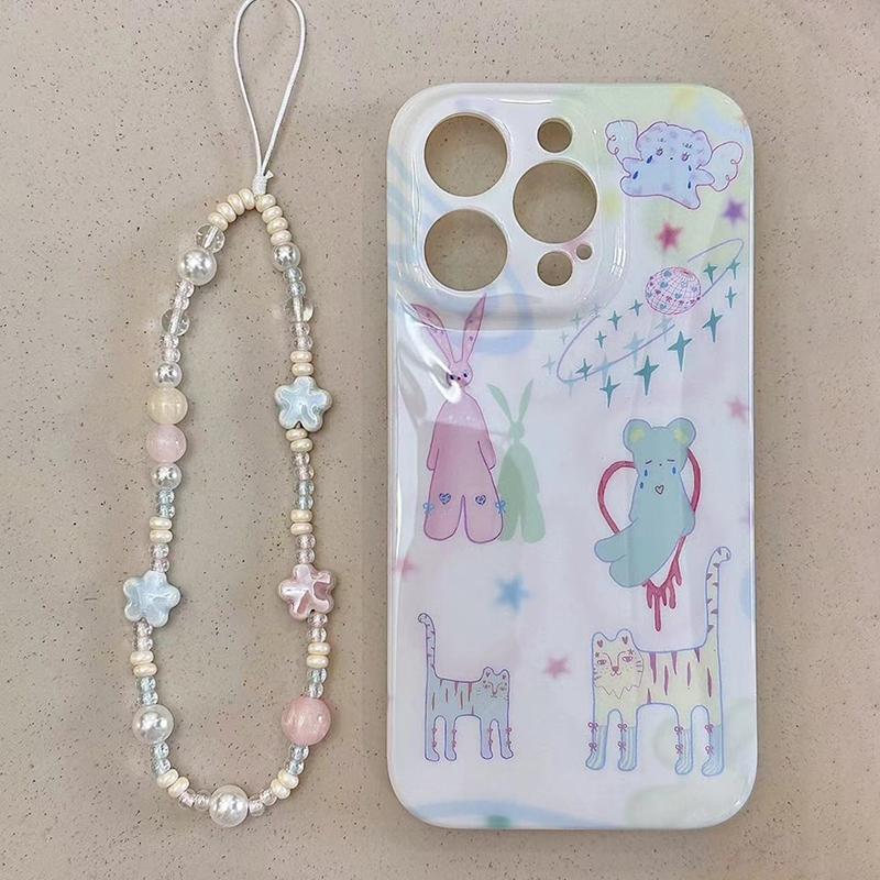 Spring Sweet Ceramics Flower Beaded Phone Strap Charm Chain For Phone Lanyard Keychain Woman Girl Bag Camera Pendant Hanging