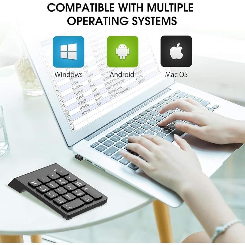 Wireless Numeric Keypad Mini Portable 18 Keys 2.4 G USB Receiver Financial Accounting Numeric Keypad for Laptop, PC, Desktop