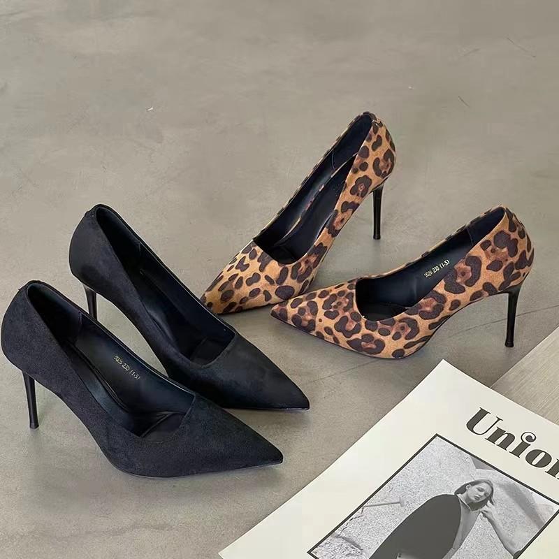 Rubber Bottom High Heels Women's Leopard Print High Heels Sexy Fine Heel Party High Heels Large Size Designer Shoes
