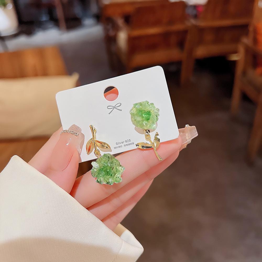 

S925 Silver Crystal Dangle Earrings for Women - Fresh, Sweet, Versatile, and High-End Studs