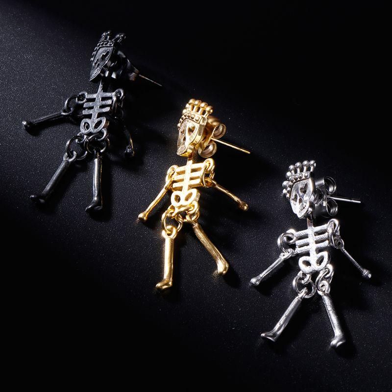 Skull Skeleton Drop Pendant Earrings Hip Hop Ear Stud Jewelry for Male & Female