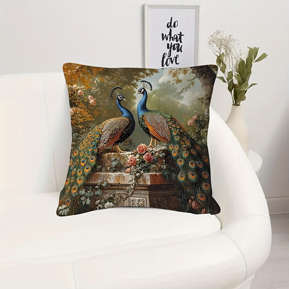 1pc Elegant Vintage Peacock Pillowcase - Single-Sided Soft Plush Cushion Cover with Zipper Closure, Suitable for Sofa Bed, Machine Washable Luxury Pea