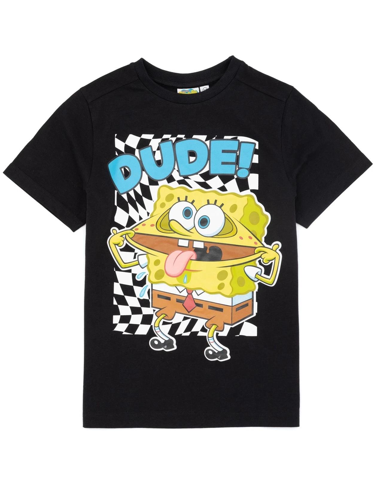 SpongeBob SquarePants Dude! Spongebob Placement Print Short Sleeved 100% Cotton T-shirt Mens Tees Top Boys XL