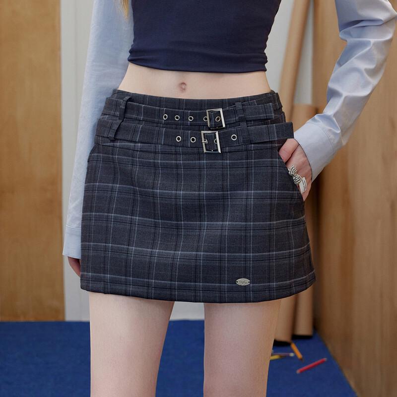 UNIFREE Women's Edgy Retro Plaid Mini Skirt with Belt