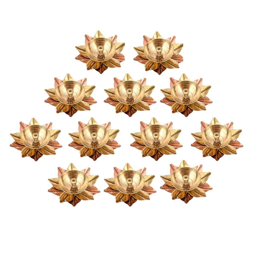 Set of 12 Brass Diya for Puja - Diyas Lamp Lotus Shape - Deepak for Pooja - Gift