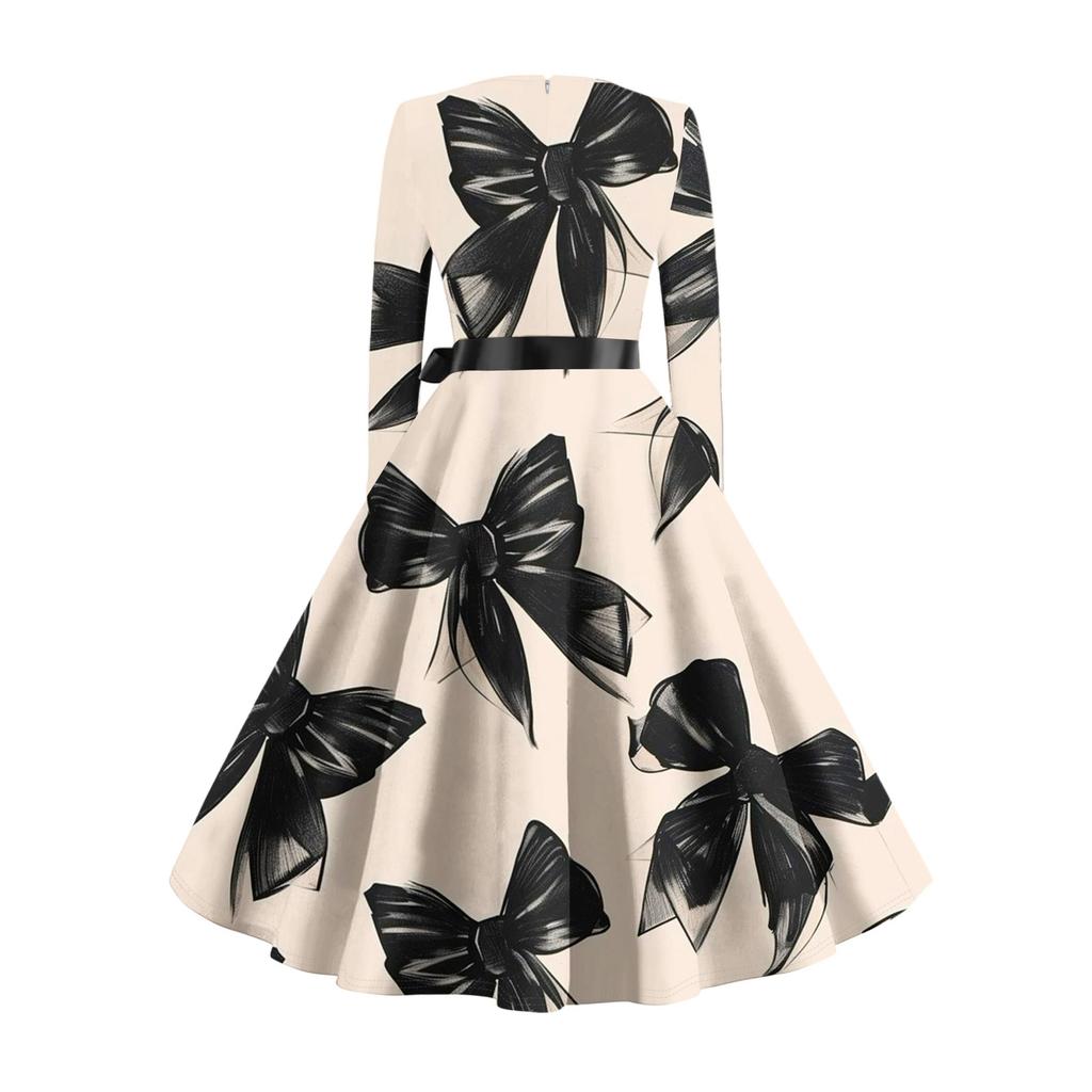 Damen Casual Mode Langarm Vintage Lange Kleider Frühling Valentinstag