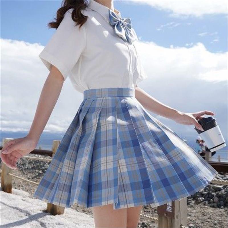 

Милая матросская форма для 12-летних девочек в клетку ямабуки: Темно-синяя юбка и топ с коротким рукавом M