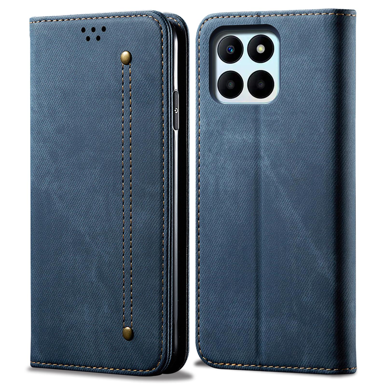 

Wallet Case for Honor X8 5G/X6 4G/X6s 4G/70 Lite 5G/Play 30M Jeans Cloth Texture Stand Leather Phone Cover Blue