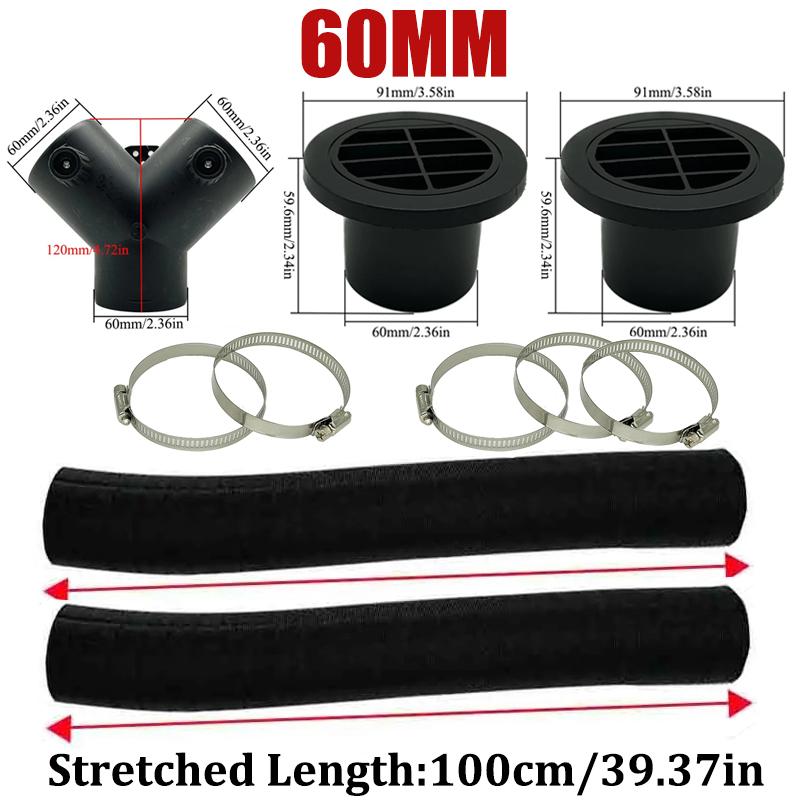 60mm 75mm Car Air Diesel Heater 2x Air Outlet Vent + 1x Valve Flap Outlet + 2x Warm Duct Pipe + 5x Clamp For Webasto Eberspacher