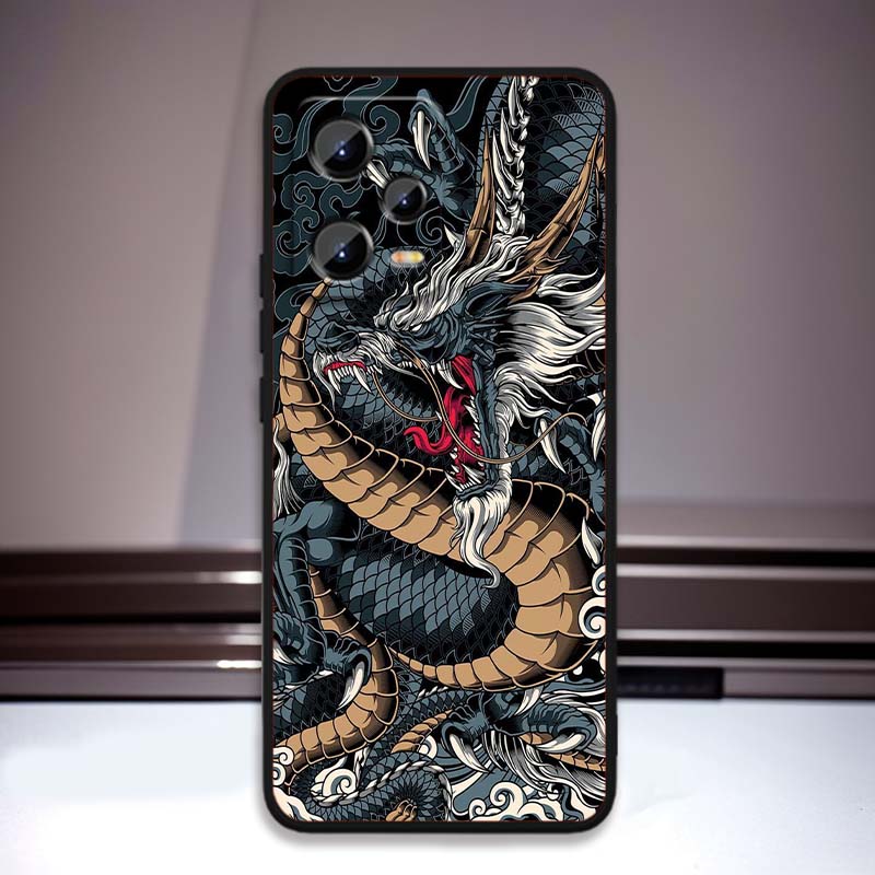Fashion Dragon Illustration Phone Case For Xiaomi Redmi Note 15 14 13 12 12S 11E 11 11S Pro Plus 4G 5G Black Soft TPU