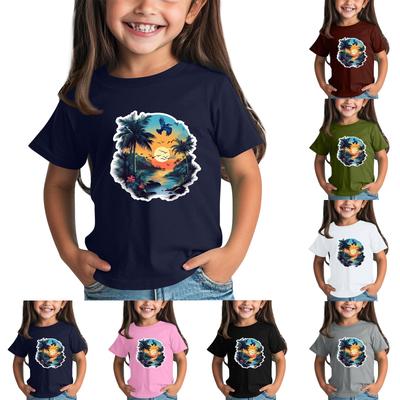 Moda infantil diária estampada gola redonda manga curta camiseta casual top