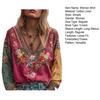Women Tops V-Neck Long Sleeve Embroidery Flower Printing Tee Shirt Bohemia Ethnic Style