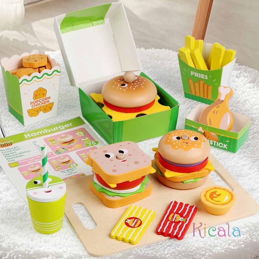 Kids Kitchen Playset Burger Fries Food Play House Games Hamburger Sandwich Stacking Cooking Kids Pretend Play Toy Christmas Gift