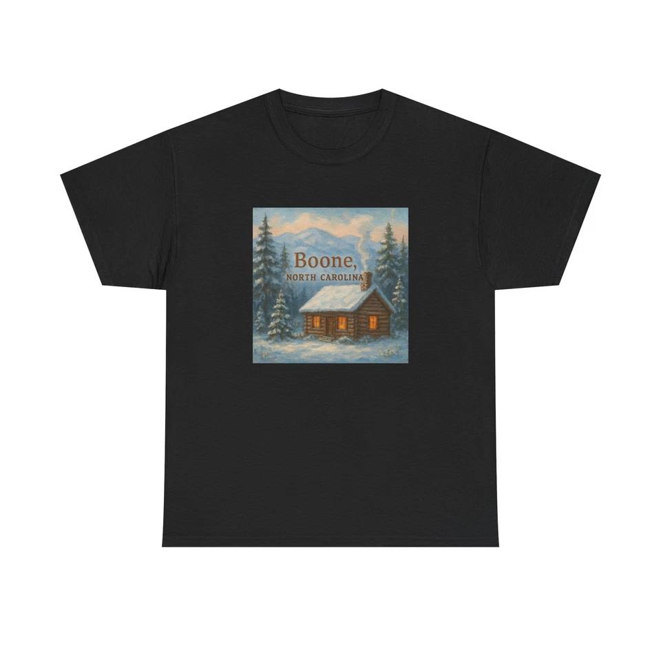 Unisex Adult T Shirt Boone NC Mountain Cabin Winter Art M