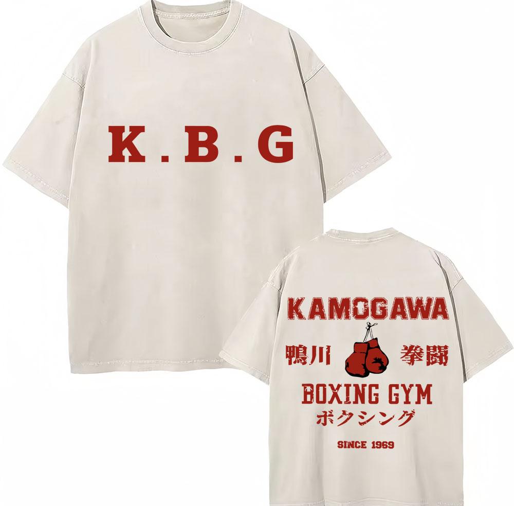 Vintage Gewaschene T-Shirts Anime Hajime No Ippo Kamogawa Boxen Gym Makunouchi KGB T-Shirts Unisex Damen Locker Baumwolle Sommer T-Shirt
