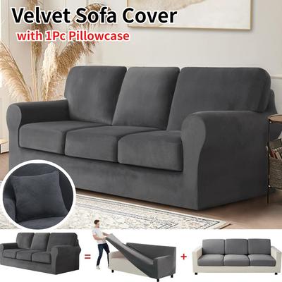 Luxus Samt Stretch Sofabezüge Kissenbezug Modern Plüsch Couch Sofa Überwürfe 1/2/3 Sitzer Möbel Schutz für Kinder Haustier