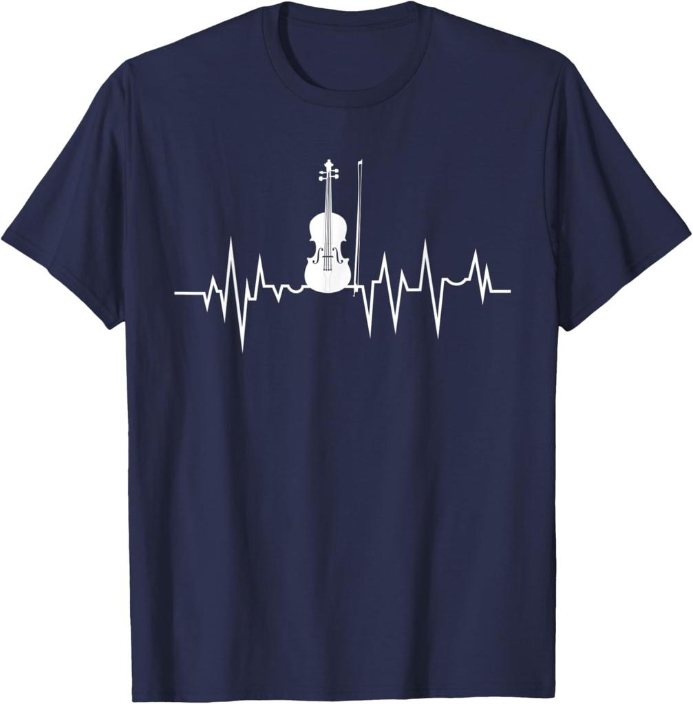 Violin Heartbeat EKG Rhythm Graphic Print Casual Cotton Short Sleeve TShirt for Music Lovers