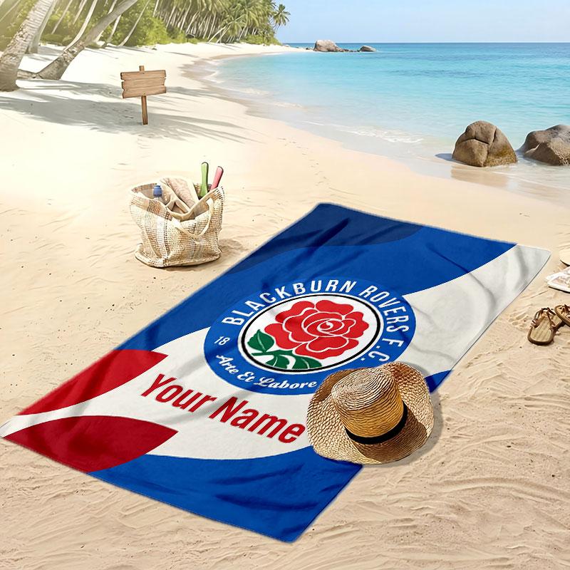 Blackburn Rovers Football Personalized Printed Beach Towel Soccer Logo Support Custom Name Text Absorbent Towel For Sport Travel Special Gift
