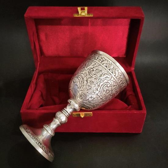 

Handcrafted Brass Chalice Medieval Style Wine Goblet, Engraved Detailing