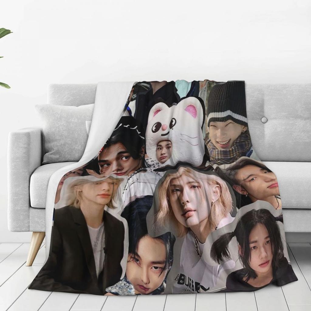 Hyunjin Collage Blankets Flannel Warm Sofa Throw Blankets For Couch Bedding Outdoor Throws Bedspread Quilt
