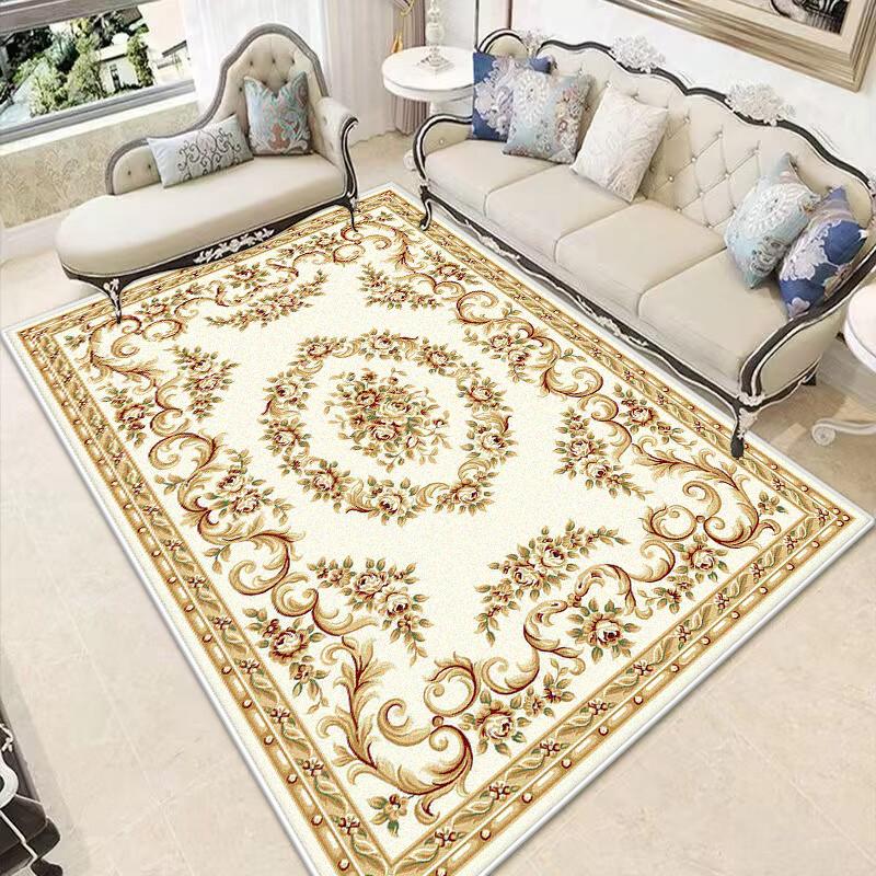 European Golden Carpet Luxury Washable Non-slip Rug for Living Room Bedroom Lounge Large Size Floor Mat Decoration